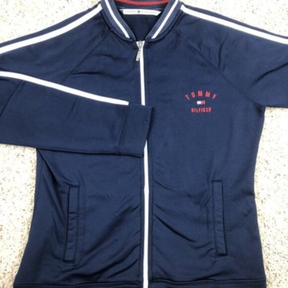 Tommy Hilfiger Women's Jacket White Blue Large Full Zip Contrasting Trim Polyest - Picture 1 of 9